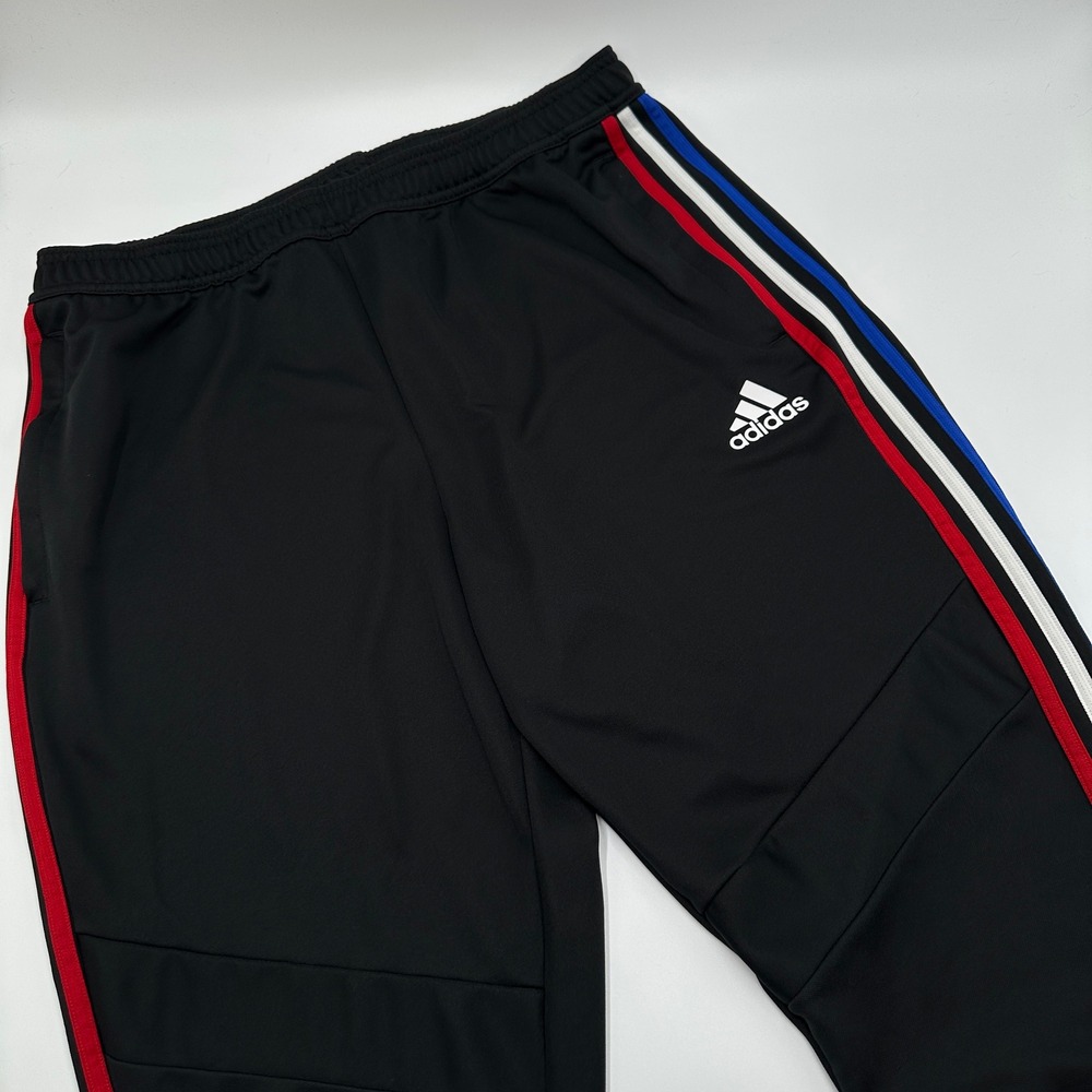 Adidas Track Pants Mens XL Black Excellent Red White Blue Stripes Aeroready